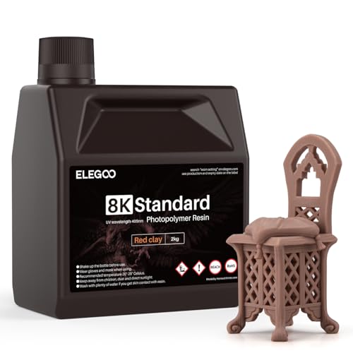 Image of ELEGOO 8K Standard Photopolymer 3D Printer Resin, 405nm UV-Curing Resina for 8K /12K /14K /16K Saturn LCD MSLA DLP Impresora Red Clay 2000g