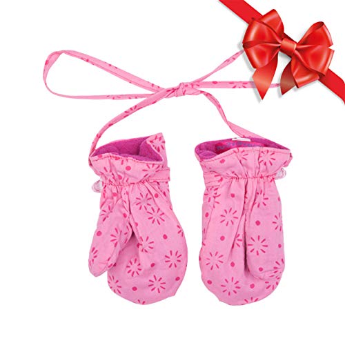 Shu-Shi Baby Toddler Girl Mittens Soft Warm Fleece Interior and String Attached,Small 6-12 Months),pink/hot pink2
