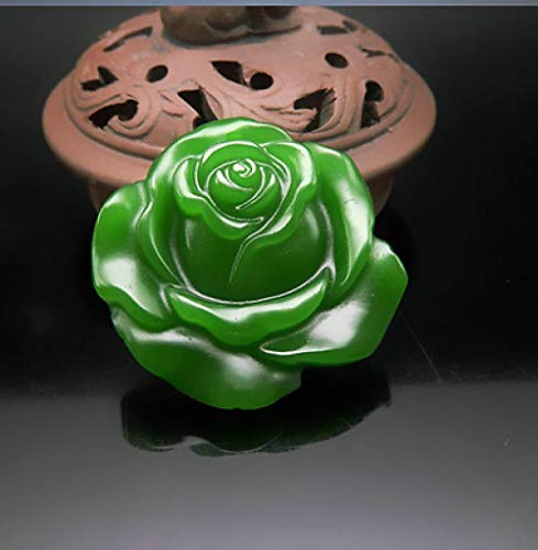 VBNHGF Statuen und Figuren Ornamente Grüne Jade Rose Blume Hand Geschnitzte Glück Amulett Halskette Anhänger Cover