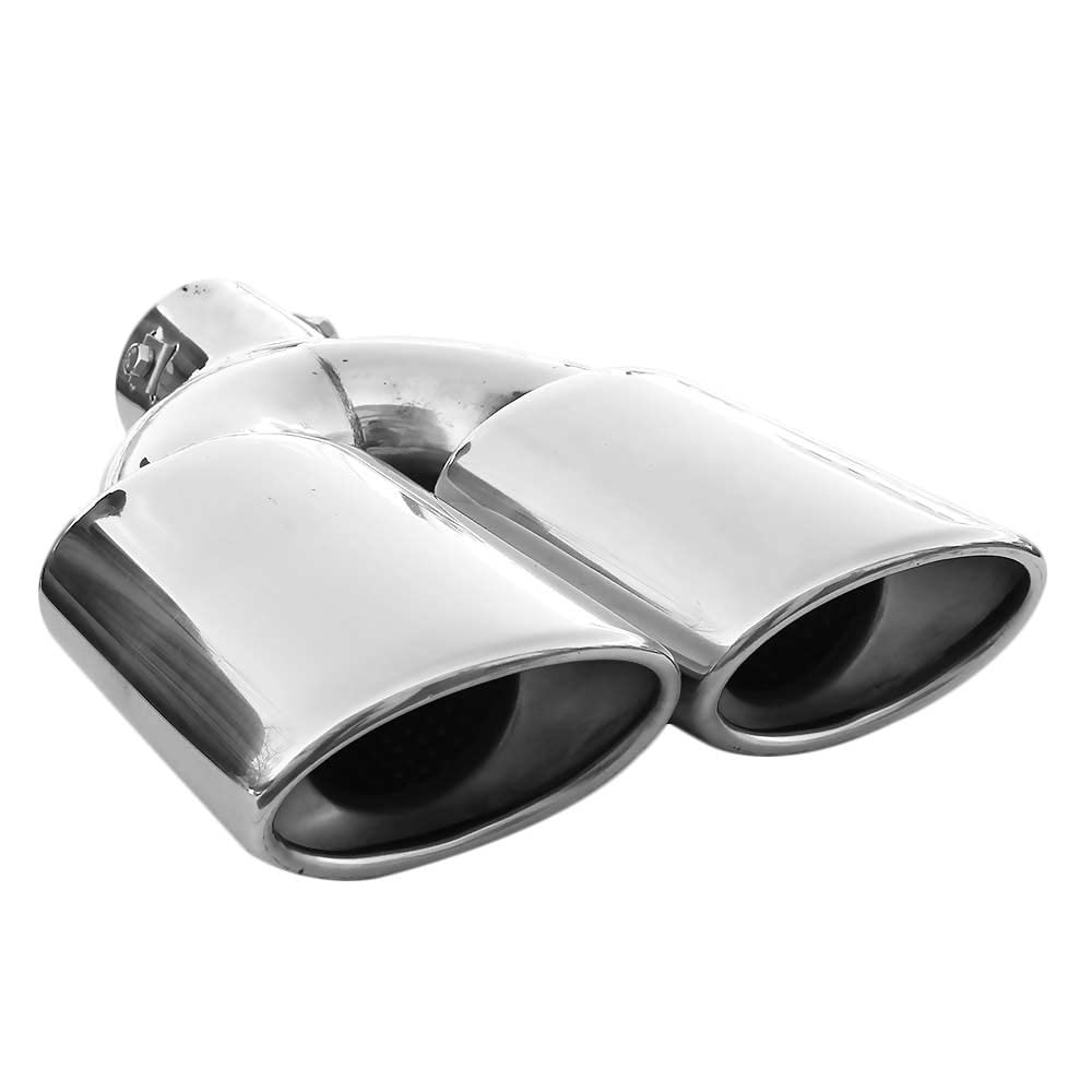 Auspuffblende Doppelrohr Doppel Oval Edelstahl Sportauspuff Auspuff Endrohr Ende Endrohrblende Auspuffspitzen Endrohrblenden Schalldämpfer Spitze Universell Auspuffrohr Chrom Rostfrei
