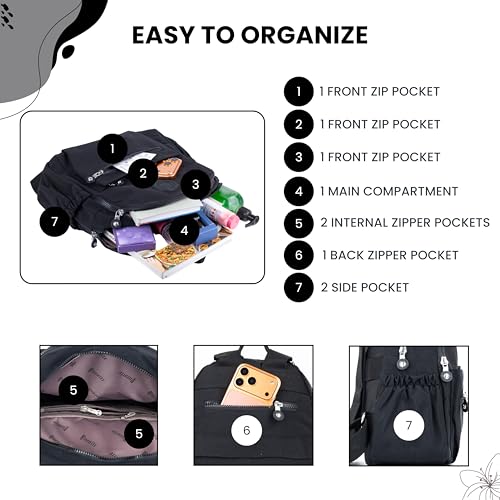 Image of TS WITH TECHSUN Stylish Women Mini Backpack | Lightweight Travel Small Nylon Bag with Multiple Pockets | Anti-Theft Zipper Pocket | Casual, Work, Office, Picnic Backpack for Girls