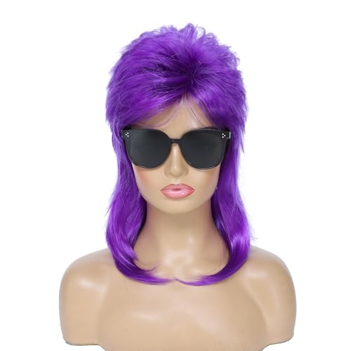 Image of Adequate Women's Mullet Wig, 80s 90s Retro Emo Mullet Wig, Joe Dirt Style Wig, Halloween Cosplay Costume Wig, Fancy Party Outfit Accessory for Men & Women (Purple)