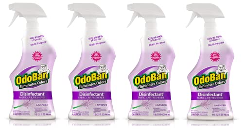 Image of OdoBan Ready-to-Use Disinfectant and Odor Eliminator, Set of 4 Spray Bottles, 32 Ounces Each, Lavender Scent