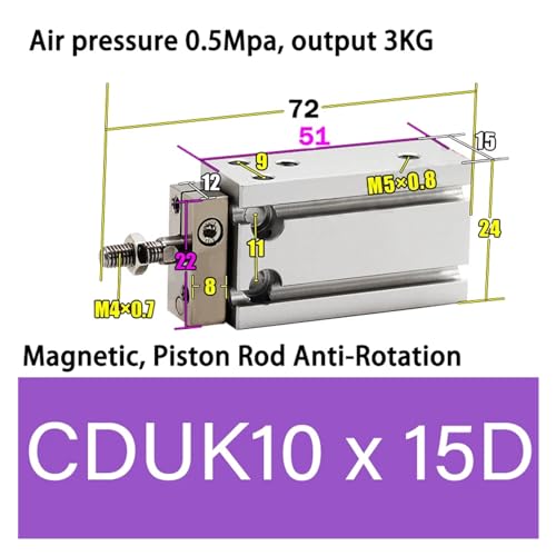 Cilindro neumático CDUK20-20D antirrotación con doble efecto y vástago simple 3