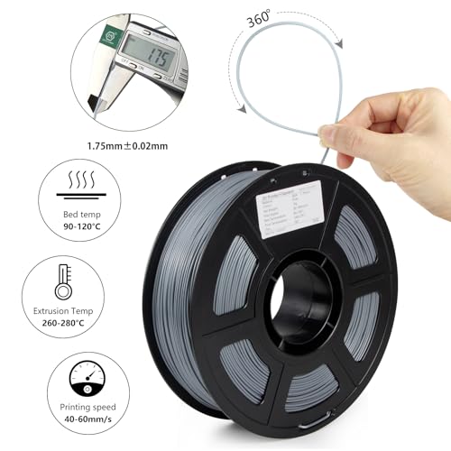 Image of ASA Filament 1.75mm, UV /Heat Resistant /Weather Resistant ASA 3D Printer Filament, Perfect for Printing Outdoor Functional Parts, Gray Filament 1kg(2.2lbs) Spool