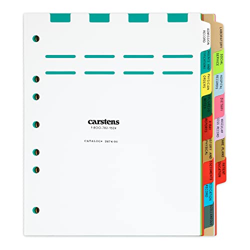 Carstens Heavy Duty Plastic Dialysis Divider Set, 16-Tab, with Pull Tab Die Cuts, Multi-Color, for Side-Opening 3-Ring and 5-Ring Binders