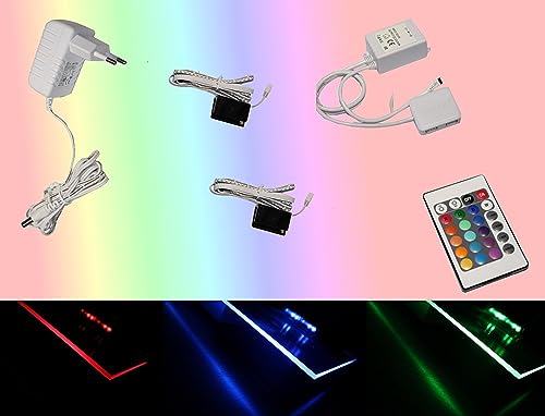Trango 2er Set 5022-02 RGB Farbwechsel LED Glaskantenbeleuchtung inkl. Fernbedienung Schrankbeleuchtung Glasbodenbeleuchtung Vitrinenbeleuchtung LED Clips Möbelbeleuchtung