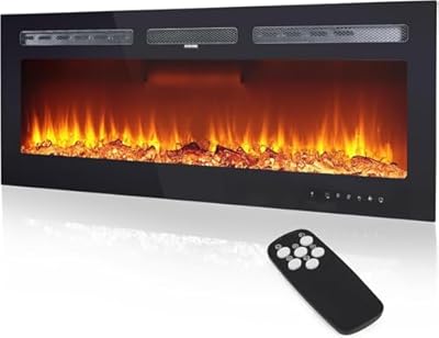 50 Inch Electric Fireplace, Recessed or Wall Mounted, App & Remote, Dual Heat 750/1500W, Adjustable Flame Colors, Touch Screen, Log & Crystal Set, Slim Modern Design