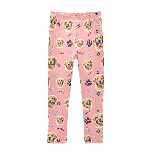 Cute Puppy Face Pink Girls Leggings Soft Comfortable Athletic Leggings Dancing Pants for 4-10 Years