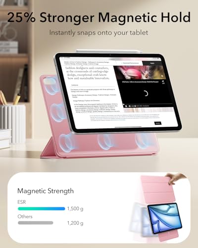 Image of ESR for iPad Air 11-inch M4 /M3 /M2, iPad Air 5th /4th Generation Case, Pink | Slim Trifold Two-Way Stand, Powerful Magnetic Attachment, Durable Protection, Auto Wake /Sleep, Rebound Series