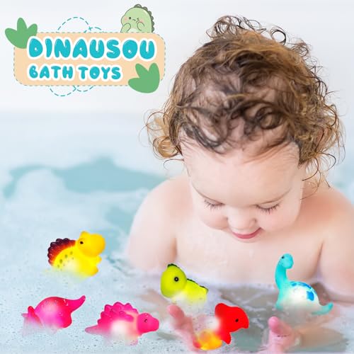 Jiosdo Badewannenspielzeug, 6 Stück Dinosaurier Badespielzeug mit Licht, LED Badewannen Spielzeug Kinder, Badespielzeug Baby ab 1 2 3 Jahr, Leuchtet Wasserspielzeug Bath Toys Sensorik Spielzeug