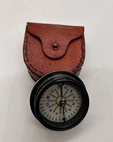 Brújula de bolsillo náutica de latón de 2 x 1.7 pulgadas con estuche de cuero, herramienta de orientación para senderismo, camping y navegación al aire libre miniatura 2