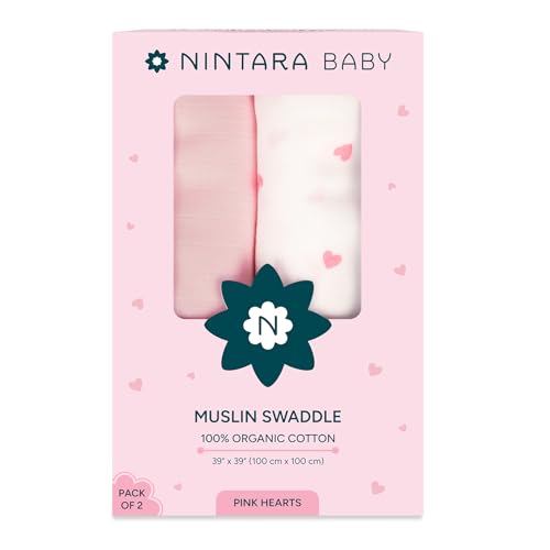 Image of NINTARABABY Swaddles - 100% Organic Muslin Cotton, Pack of 2, 39 inch x 39 inch