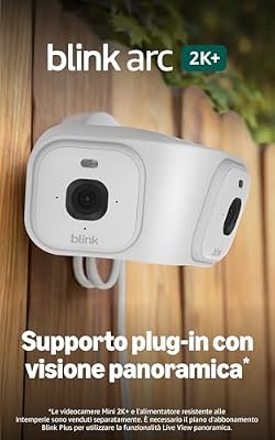Blink Arc (ultimo modello) | Dispositivo con alimentatore plug-in e visione panoramica (piano Blink Plus richiesto), 180°, soluzione di sicurezza per 2 videocamere Mini 2K+ |Due videocamere – Bianche