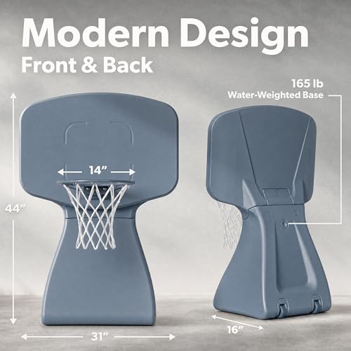 Coast Modern Poolside Basketball Hoop with Wheels - Premium Outdoor Pool Basketball Hoop with 2 Swimming Pool Basketballs and Ball Pump - Stone Blue by Coast Modern - Used condition - Image 5