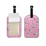 Zoczos Cute Cartoon Pug PU Leather Suitcase ID Tag Pink Hat Paw Footprints Pink Background Luggage Baggage Tags ID Label for Suitcases Backpack Schoolbag Handbag, 1 Pack