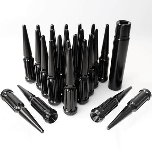 9/16-18 Spiked Lug Nuts, 3/4" Hex Closed End Nut with 1 Socket Key, Wheel Spiked Lug Nuts for Dodge Ram 1500 2500 3500, Ford F250 F350, Fit for Aftermarket Wheel (24Pcs,Black)