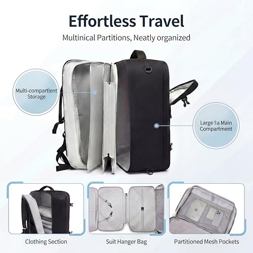 Image of seyfocnia Convertible Travel Garment Bag, Large Travel Backpack for Men & Women, Business Laptop Backpack, Carry On Luggage, Personal Item Travel Bag Suit Bag With Multi-Pockets, Black 22 inch