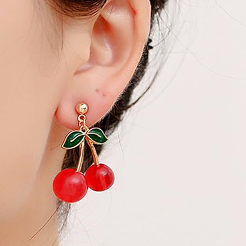 Cherry Earrings for Women Cute Funny 3D Cherry Earrings for Women Green Leaf Red cherries Dangle Hypoallergenic Jewelry2