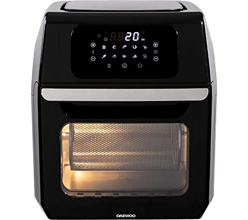 Daewoo 12L Rotisserie Air Fryer for Healthy Cooking, Rapid Air Circulation with Large Window & Interior Light For Easy Viewing, Thermostat Control, Includes 3 Mesh Baskets, Rotisserie Skewer