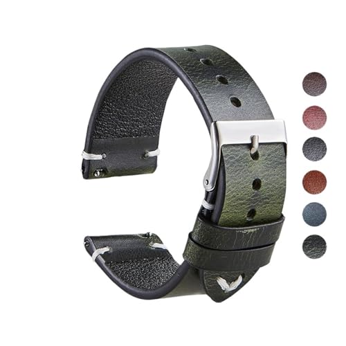 [X] Hand Made Retro Red Brown Leather Watch Band Quick Release Watch Strap Bracelet 18mm 20mm 22mm Watch Accessories(Green,22mm