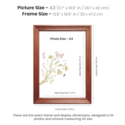 Image of Handmade Wooden Rectangular Photo Frame, A3 (29.7 x 42 cm) Display for Artworks, Pictures and Photos of Your Loved Ones, Best for Home, Office, Wall Decor, Living Room, Bedroom, Warm Walnut