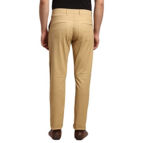 Image of Parx Men Low Rise Tapered Fit Solid Pattern Cotton Spandex Blend Flat Front Casual Trouser