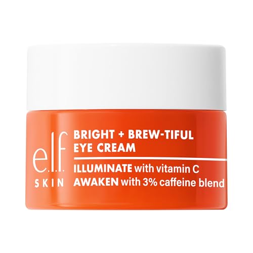 e.l.f. SKIN Bright + Brew-tiful Eye Cream Mini, aiuta a schiarire le occhiaie e a ridurre il gonfiore, prodotto vegano e non testato sugli animali