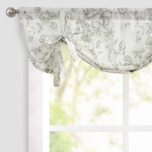 jinchan Tie Up Valance Floral Linen for Window Farmhouse Valance