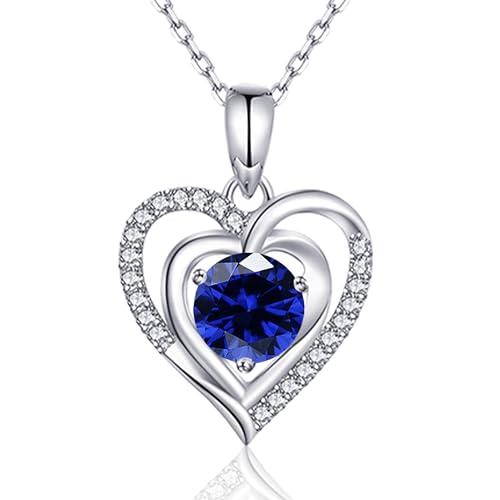 immobird Collier pour Femme Collier Pendentif Coeur Saphir Pendentif Collier Bleu Argent 925 Bijoux Cadeaux pour Soeurs