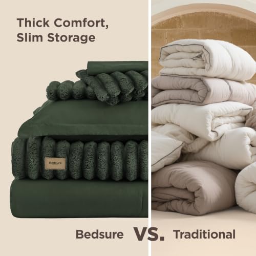 Image of Bedsure Gentlesoft 2-in-1 King Size Comforter Set and Detachable Fluffy Blanket, Olive Green Bedding Set for All Season Use, Detachable Design for Space Saving(Includes 2 Pillow Shams,2 Pillowcases)
