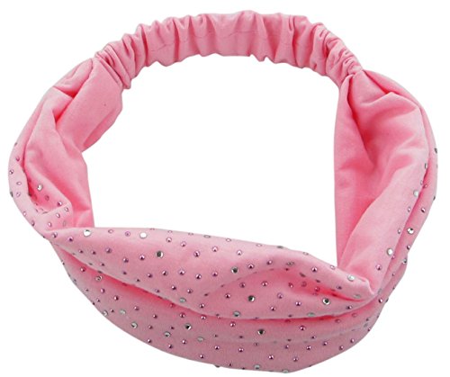 Simplicity Women's Sparkling Rhinestone Gem Elastic Stretchy Wide Headband, Pink