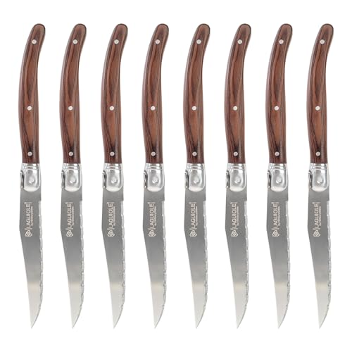 FSYGloryGlides Couteaux à Steak Style Classique – Set de 8, Lames Dentelées en Acier Inoxydable, Manche en Bois Naturel, Usage Quotidien & BBQ, Coffret Cadeau