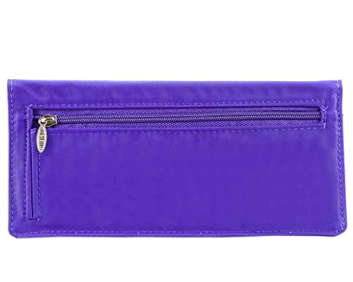 Big Skinny Women's Leather Executive Bi-Fold Checkbook Slim Wallet, Holds Up To 40 Cards, Lightweight , Purple #TOP2
