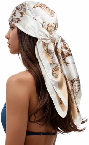 RIIQIICHY Head Scarf for Women Like Silk Scarf Hair Scarf Printed Square Scarf Bandanas for Women 35 Inches