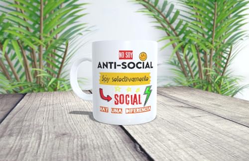 La Huella Taza personalizada No soy anti social. Ideal para todas las personas socialmente selectivas.
