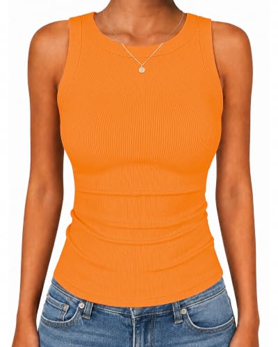 Ribbed Tank Tops High Neck Racerback Slim Fit 16 ribbed tank tops - orange