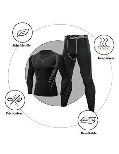 Terecey Ropa Termica Hombre Frio Extremo Conjunto Interior Termico Funcional Ropa Termica Moto Cuello Redondo Camiseta Termica Hombre para Running Esquí Ciclismo - imagen 3