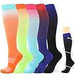kodinsiivous 5 Paar Kompressionsstrümpfe Damen Stützstrümpfe mit Atmungsaktivem Spezialgewebe 38-40,Bunte Farbverlauf Compression Socks für Reise Running Fußball Flug Schwangerschaft