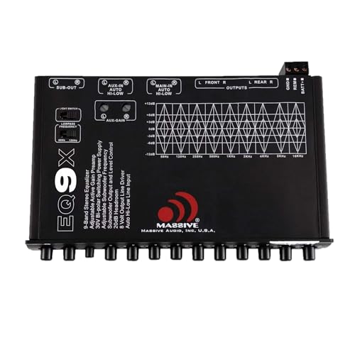 Image of Massive Audio EQ9X | 9-Band Car Audio Graphic Equalizer with 8V Line Driver, Subwoofer Control & Adjustable Fader - in-Dash EQ for Precision Sound Tuning