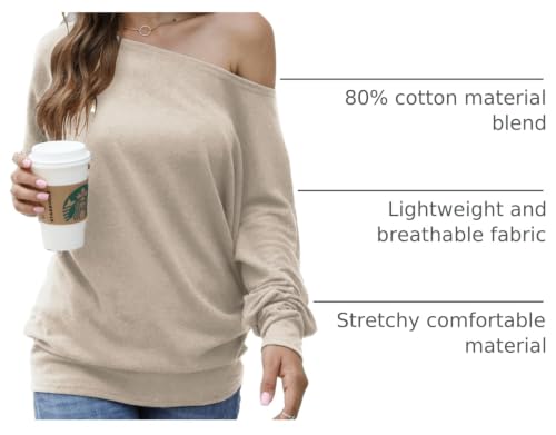 Image of Aifer Women's Off The Shoulder Tops Sexy Long Sleeve Shirts Oversized Fashion Casual Batwing Sweaters Pullover Tunic Tops