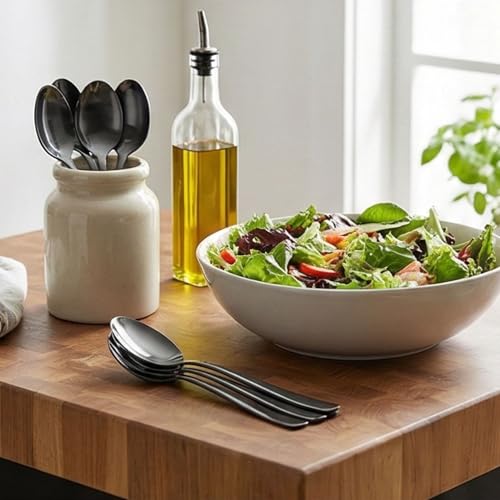 Image of Dinner Spoon Set of 4 - 7.3 inch Charcoal Black Finish Tablespoons, Premium Food Grade 18 /10 Stainless Steel, Durable & Dishwasher Safe Silverware Spoons for Home, Restaurant, and Gifting