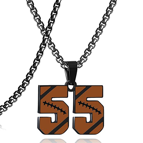 SKQIR Football Number Necklace for Boys Athletes Jersey Black Number Chain for Men Stainless Steel Charm Number Pendant Sport Jewelry Gift for Men Stocking Stuffers Christmas New Year Gift for Men