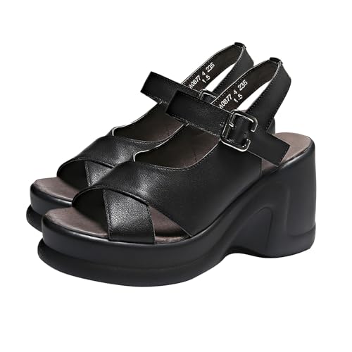 Chaussures plateforme haute fin de douleur pieds fins sandales compensées boucle noir