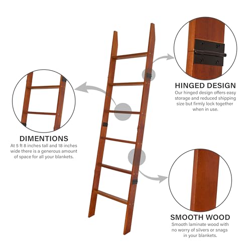 VASGOR 68" Blanket Ladder Wooden Decorative, Wall Leaning Blanket Holder Rack (Brown) - Thumbnail 5