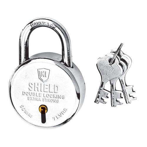 Image of 1001 Round Small Steel 50mm Keyed Padlock | (7 Levers, 3 Keys) (Silver Chrome Plated Finish) | Door Accessories, Shutter Lock, Lock for gate, Door Lock for Home, Durable Long Life
