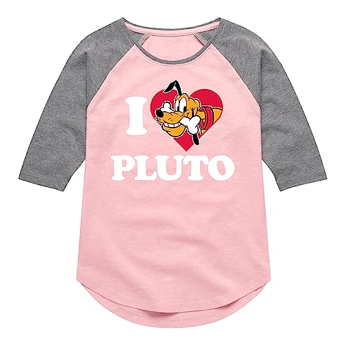 Disney Mickey & Friends - I Love Pluto - Toddler and Youth Girls Raglan Graphic T-Shirt