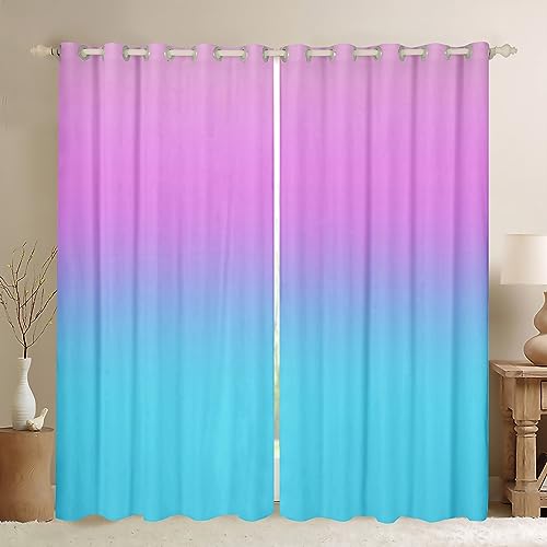Homemissing Blue and Pink Ombre Curtains for Bedroom Living Room Girls Rainbow 30%-50% Blackout Curtains for Kids Colorful Window Drapes Gradient Strle Window Treatments W46*L54