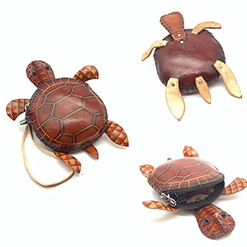 Handmade Vintage Genuine Brown Leather 3D Turtle Money Coin Purse With Removable Wrist Strap4