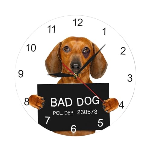 NTALJC COLLO COLLO COLLO DELLA parete Dachshund Orologio decorativo, creativo, decorazione a parete rotonda cucciolo coglione per casa soggiorno camera da letto per bambini, 30 cm